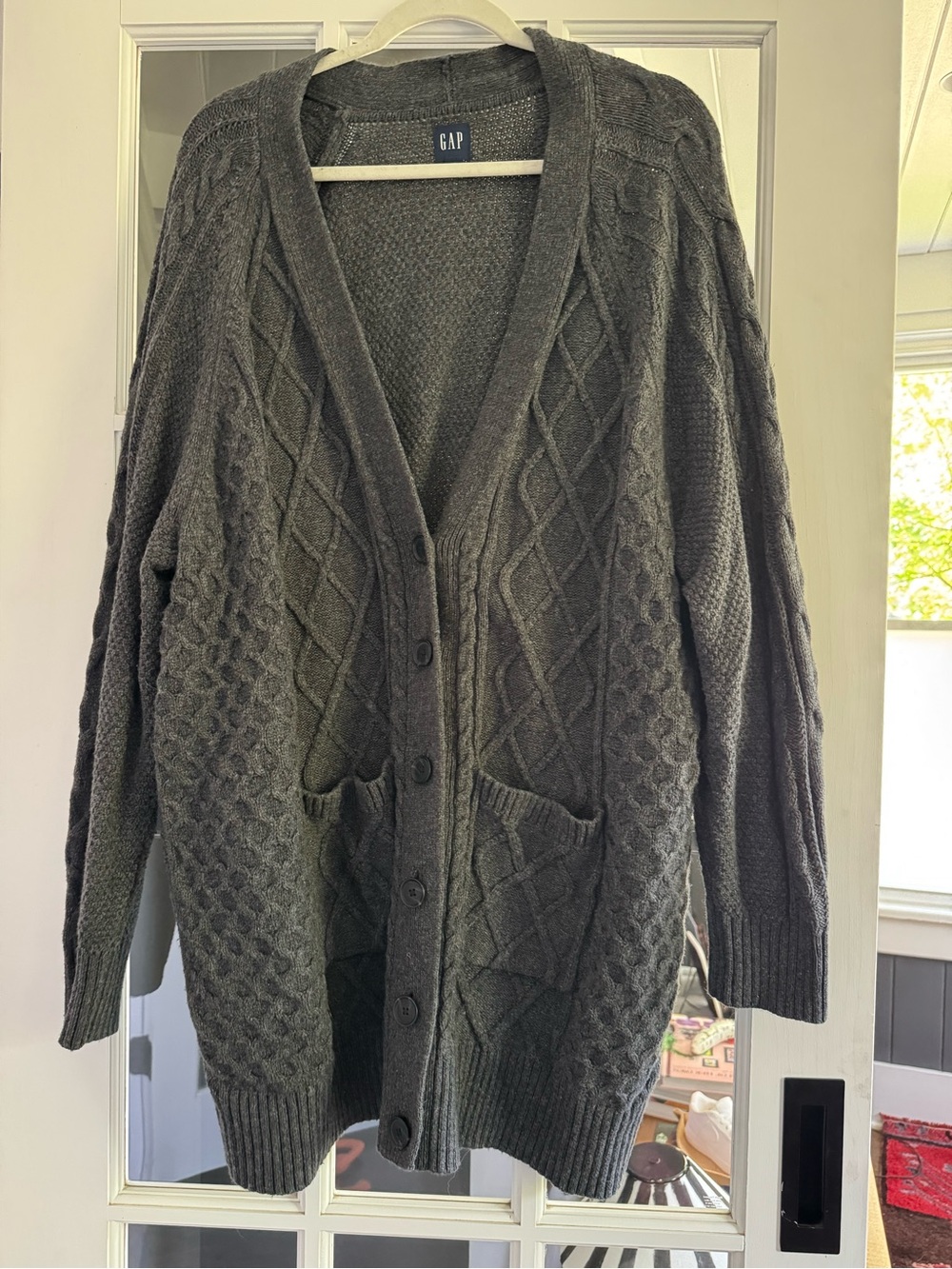 GAP Women's Charcoal Cable Knit Button Cardigan